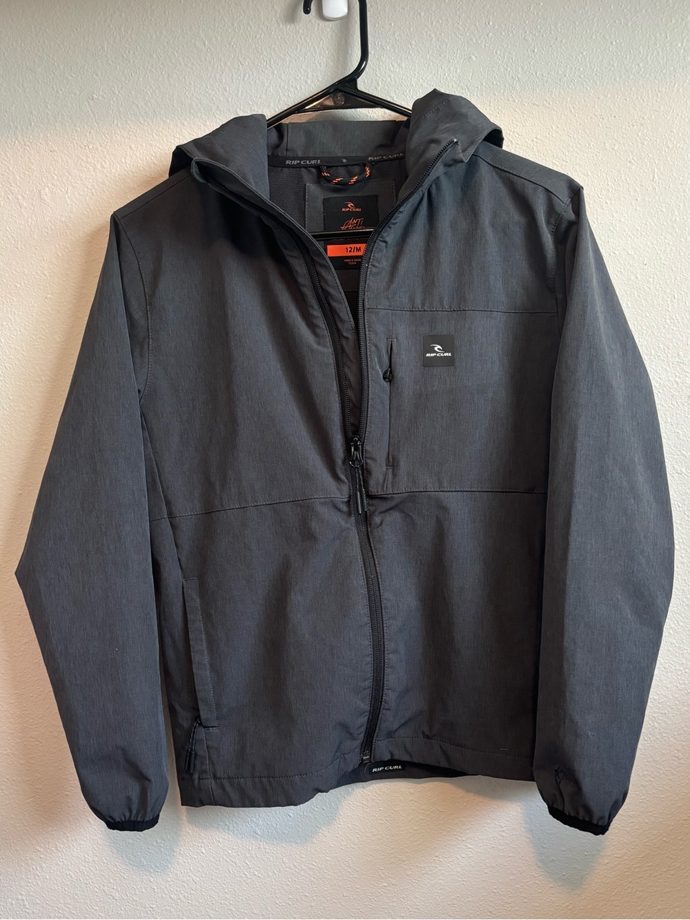 Rip Curl Boys Hooded Jacket Gray Size 12/Medium Water Resistant Fall Winter Coat